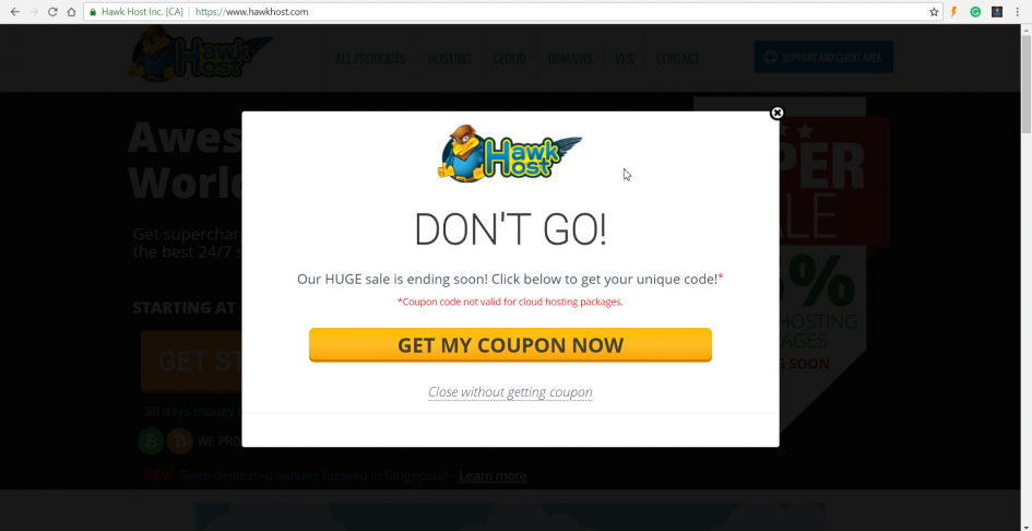 Popup quảng cáo từ website mua hàng